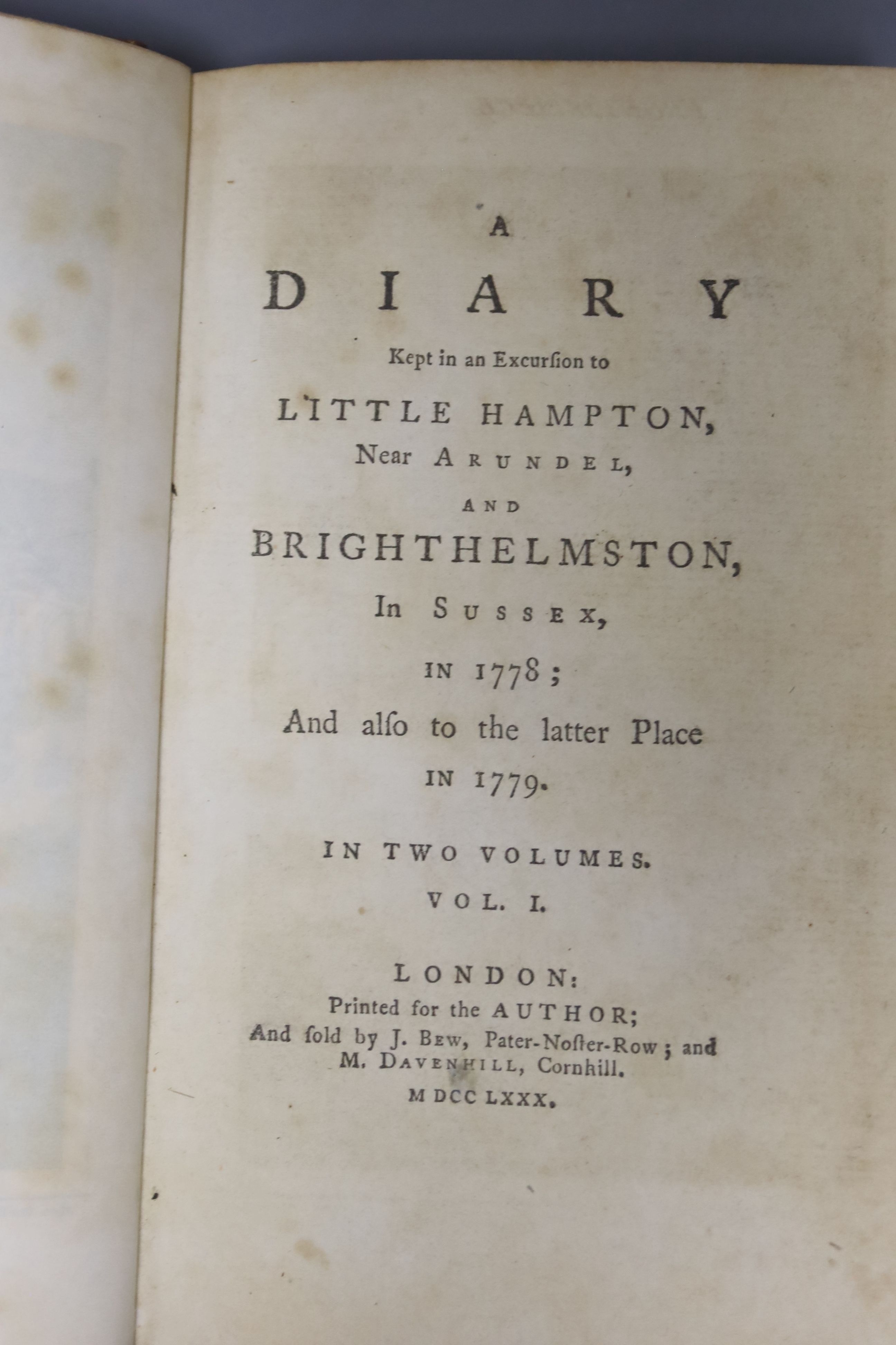 A diary kept in excursion to Littlehampton and Brighthelmstone 1778/9, vol I